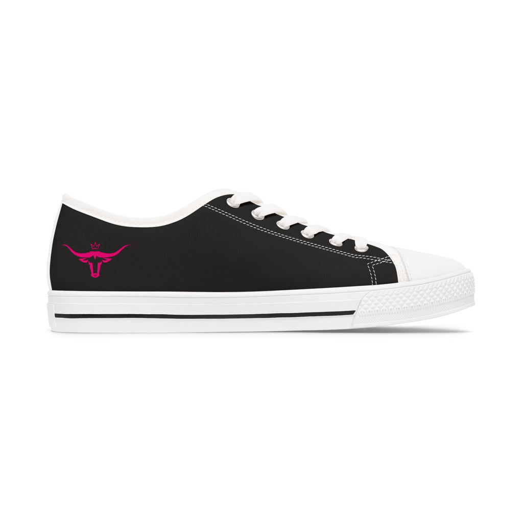 Women's Low Top Sneakers — Black Canvas with Pink Longhorn Accent