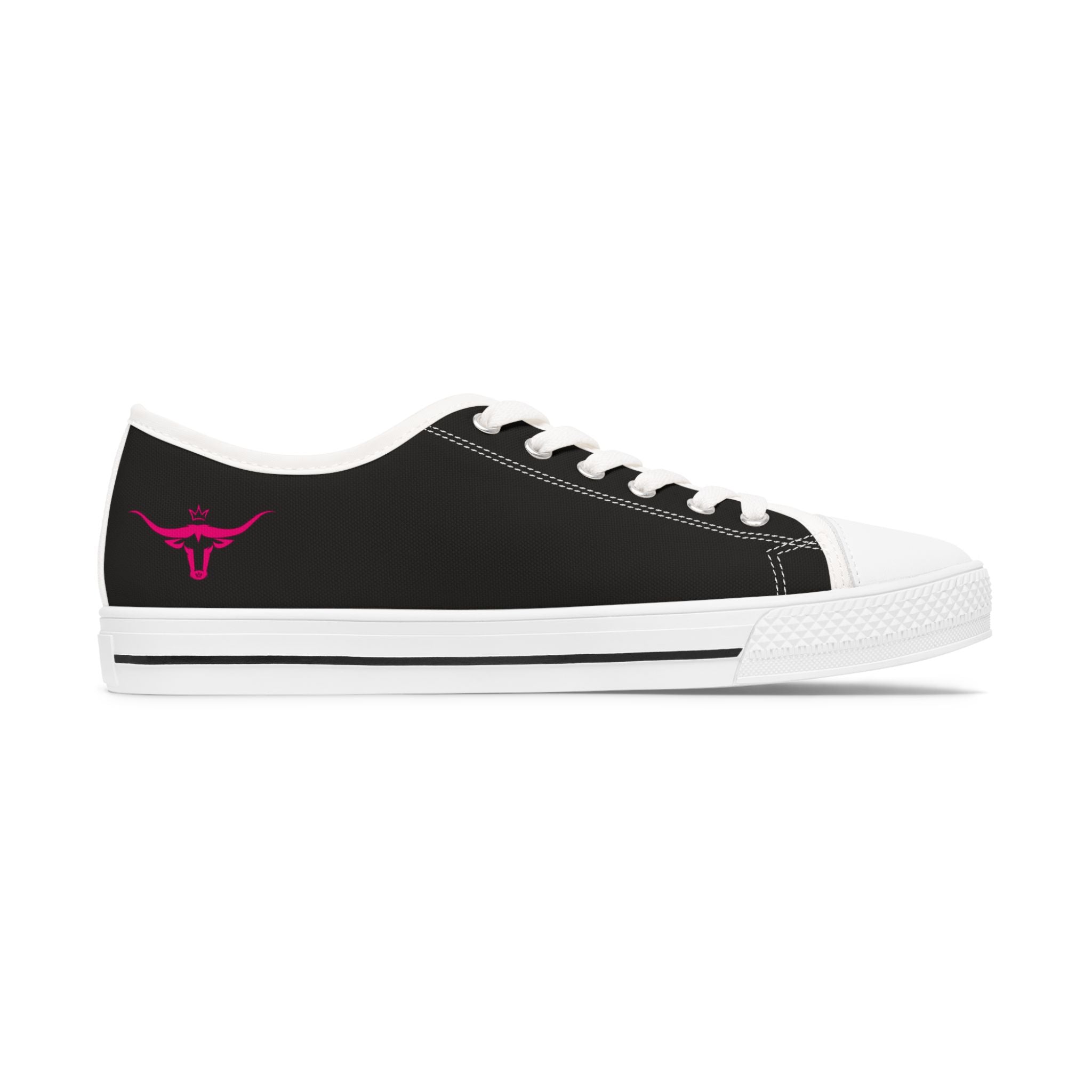 Women's Low Top Sneakers — Black Canvas with Pink Longhorn Accent