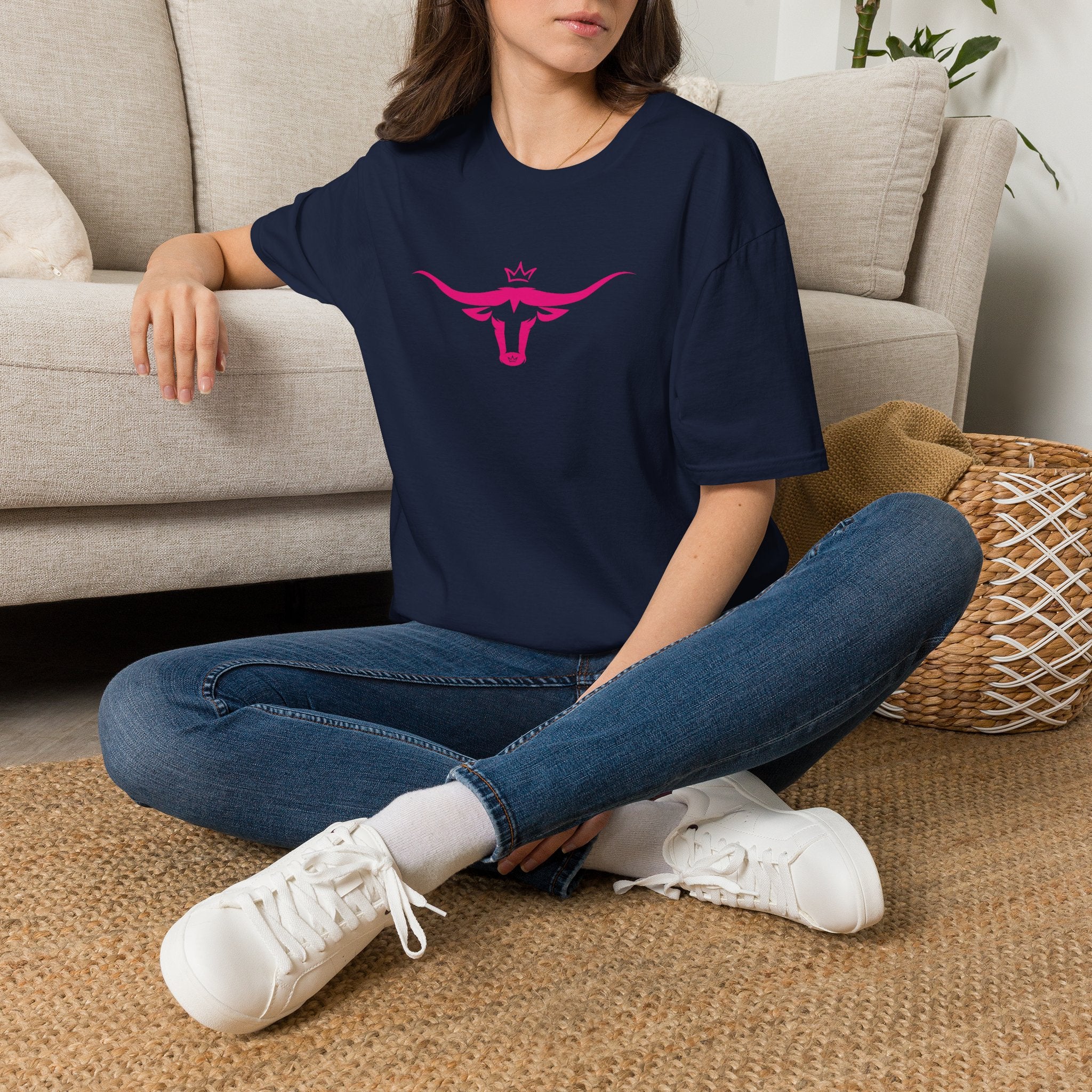 Longhorn Crown Graphic Tee — Pink Bull Logo Women's Casual T‑Shirt